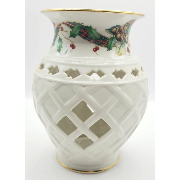 Lenox Holiday Tartan Fragrance Warmer Porcelain China With Gold Trim 5.5" Tall - Picture 4 of 7